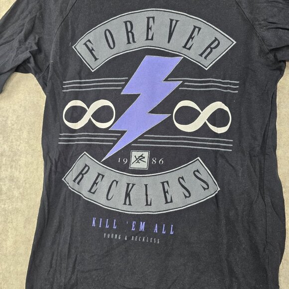 Young & Reckless Black Graphic Raglan Shirt Size M 100% Cotton 3/4 Sleeve Y2K - Picture 3 of 6